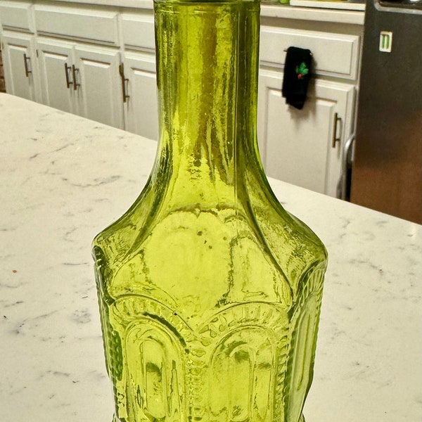 Vintage Avon Green Glass Apothecary Decanter - Lemon Velvet  Bottle