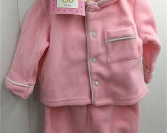 NEW Baby Girl Pajama Set 3-6 m Cherokee Vintage Light Pink Button Up Two Piece Y2K Cute Long Sleeve Sleepwear Infant Kidcore