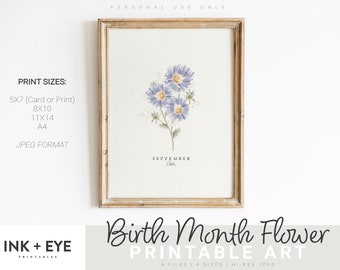 September Birth Flower Art: Watercolor Aster Printable (Digital Download)