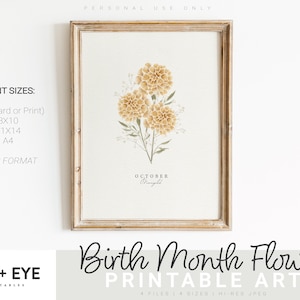Octobre naissance mois fleur imprimable, souci aquarelle, carte de voeux numérique, Art mural imprimable, cadeau de fête des mères, téléchargement immédiat