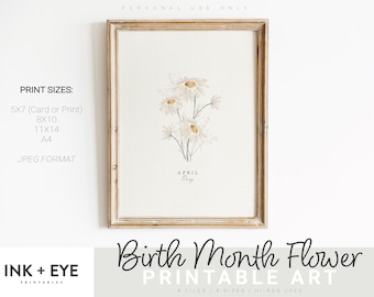 Watercolor Daisy Print: April Birth Flower Art (Digital Download)