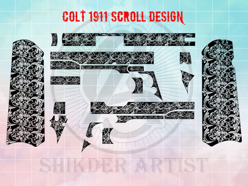 Colt 1911 Scroll Design for Laser Files Ai 8 Svg Dxf Png - Etsy