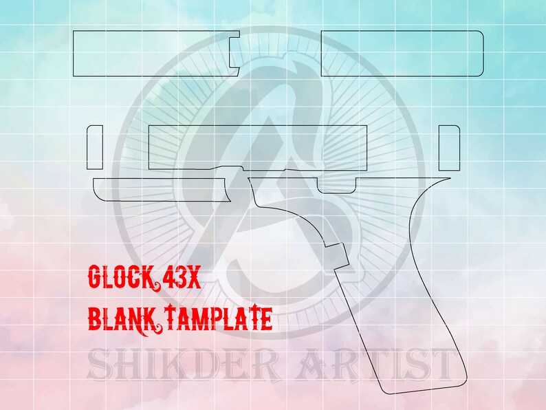 Glock 43x Gun Blank Template Ai 8, Svg, Dxf, Png, Pdf, Laser Cut Design
