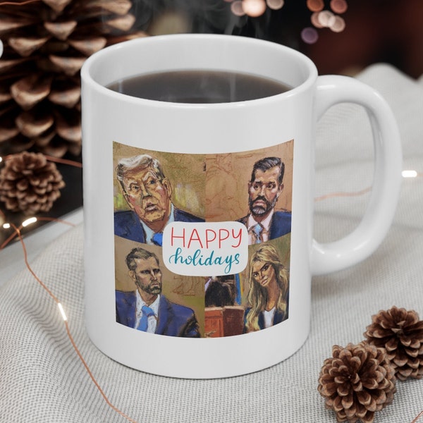 Trump Courtroom Sketches Mug: Trump Family Holiday Dumpster Fire, Donald Trump Mugshot, Inappropriate Mug, Coffee Essentials, Fuck Trump!