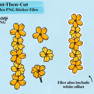 Puakenikeni Sticker files, flower print then cut cricut files, Hi res 300dpi floral clip art files, with and without offset, Lei Puakenikeni