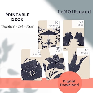 LeNOIRmand  printable instand download designer tarot lenormand cards grand tableau minimal design black white modern vintage digital