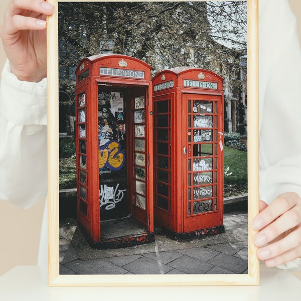 Trashed Red British Telephone Box - London England - United Kingdom - Digital Art Print Download -  Home Decor Wall Art - Photography