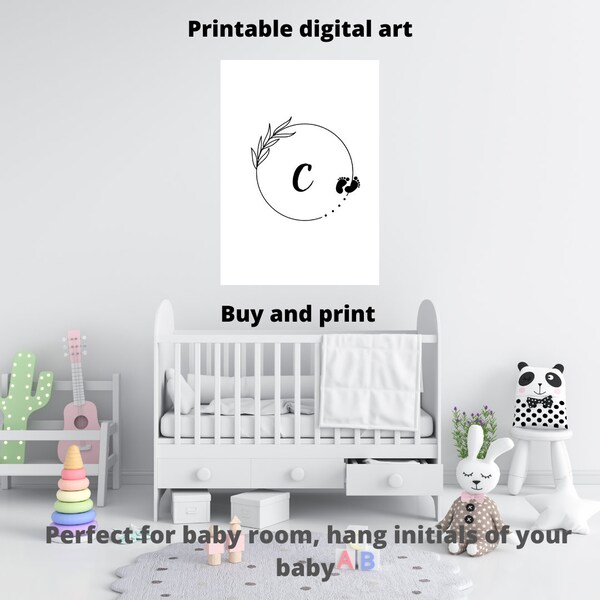 Baby room digital art initials,
