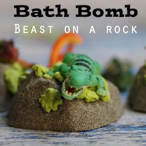Rock Bath Bomb with Toy on Top – Dinosaur, Alligator, or Lizard Bath Bomb Gift – Kids Party Favor – Fun Fizzy Bath Bomb for Boys and Girls