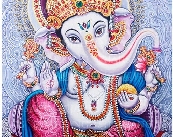 Original acrylic painting Ganesha, the master of charm and wealth, Ratri, Feng Shui, hand painted on canvas, JAHSANG, 30 x 40 cm