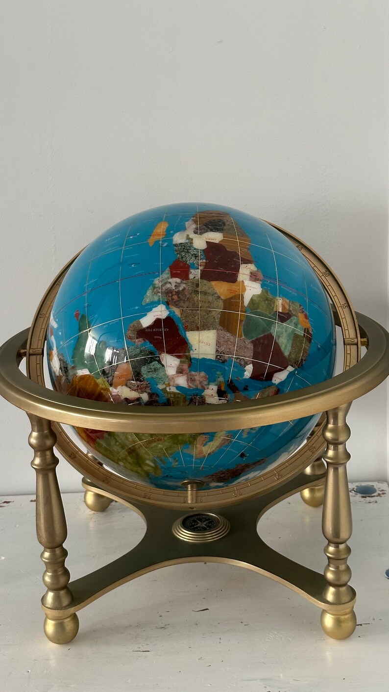 Vintage large world globe with compass etsy