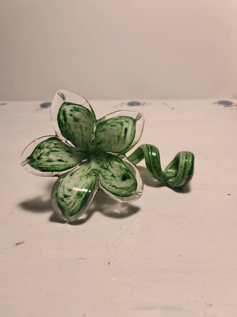 Green Murano Blown Glass Flower Made in Italy Spiral Stem Etsy