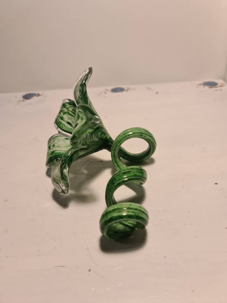 Green Murano Blown Glass Flower Made in Italy Spiral Stem Etsy