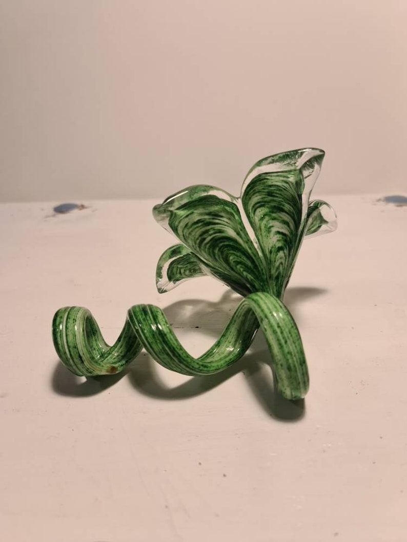 Green Murano Blown Glass Flower Made in Italy Spiral Stem Etsy