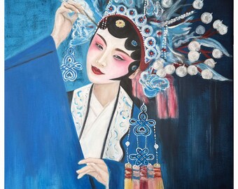 Chinese Opera Singer 30x24 inch Original Handmade Acrylic Oil Painting on Canvas