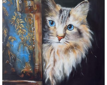 Cat 18x24 Original Handcrafted Acrylic Oil Painting on Canvas Board
