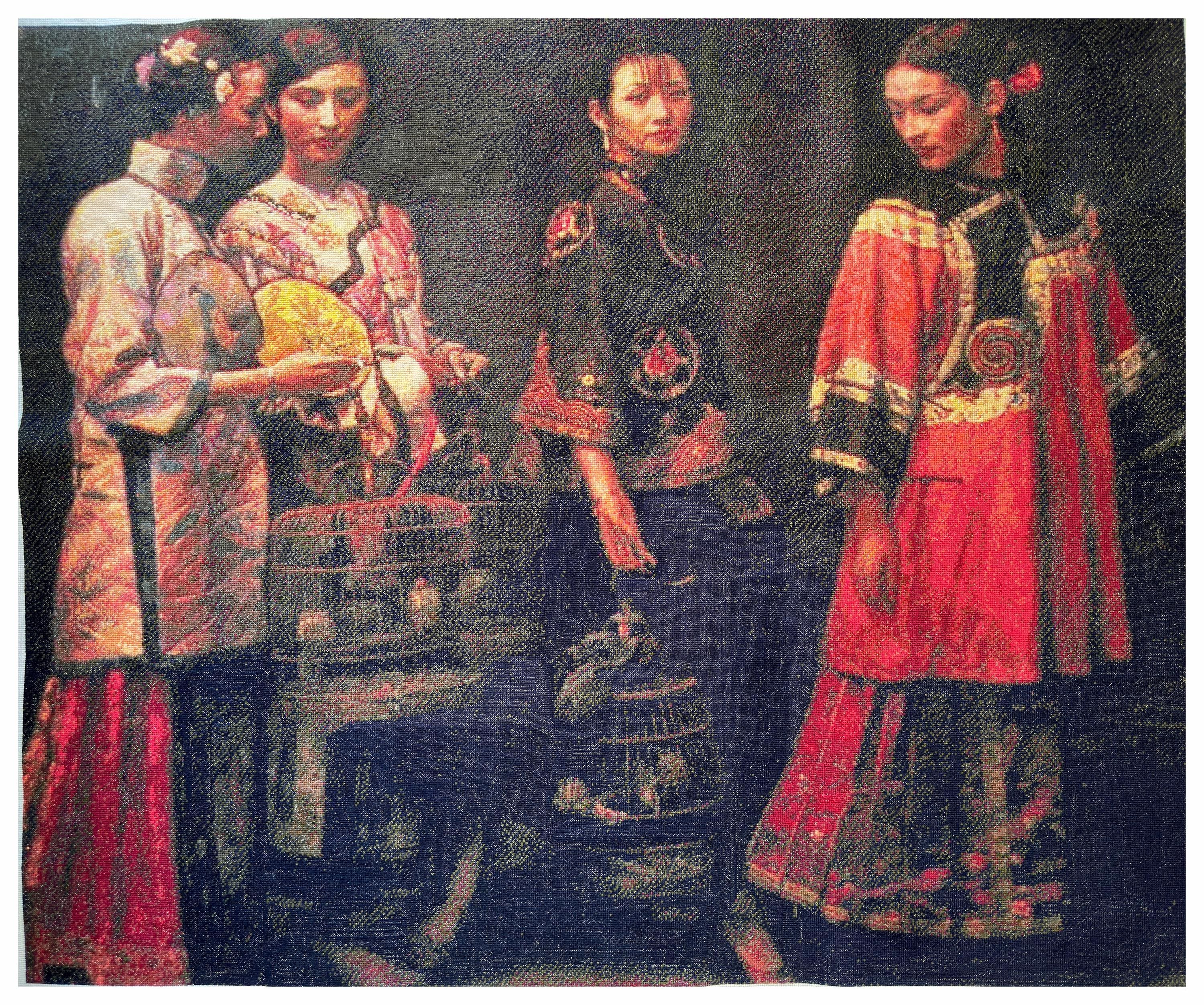 Beautifully hand-sewn cross stitch with high quality based on famous artist Chen Yifei painting Spring Outing 100x118cm