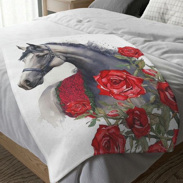 Kentucky Derby  Horse and Roses Throw Wrap. Velveteen Minky Blanket, Horse Blanket