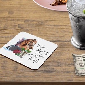 Kentucky Derby Party Supplies Cork Back Coaster, Horses Jockeys Julep Coaster