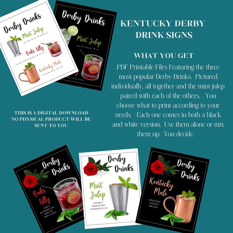 Kentucky Derby Drinks Sign, Derby Drinks Flyer, Derby Party Printout