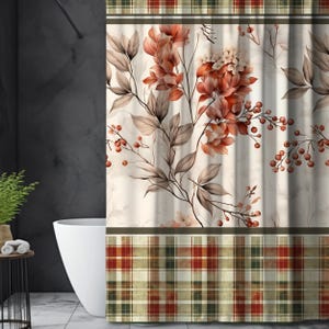 Cozy Autumn Shower Curtain - Floral and Plaid Fall Shower Curtain - Fall Bath Decor