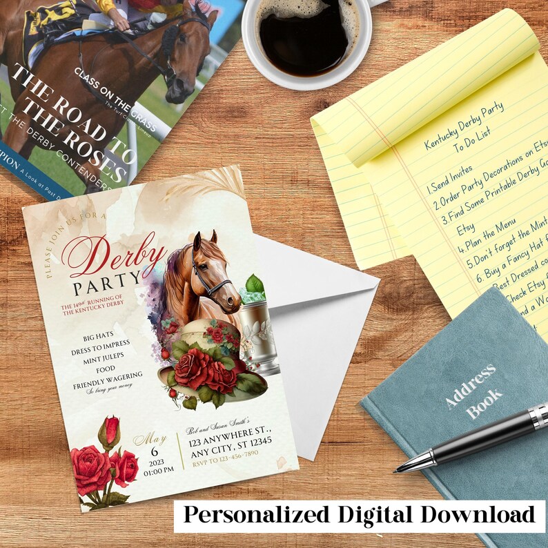 Kentucky Derby Party Invitations Personalized Digital Download, Derby
