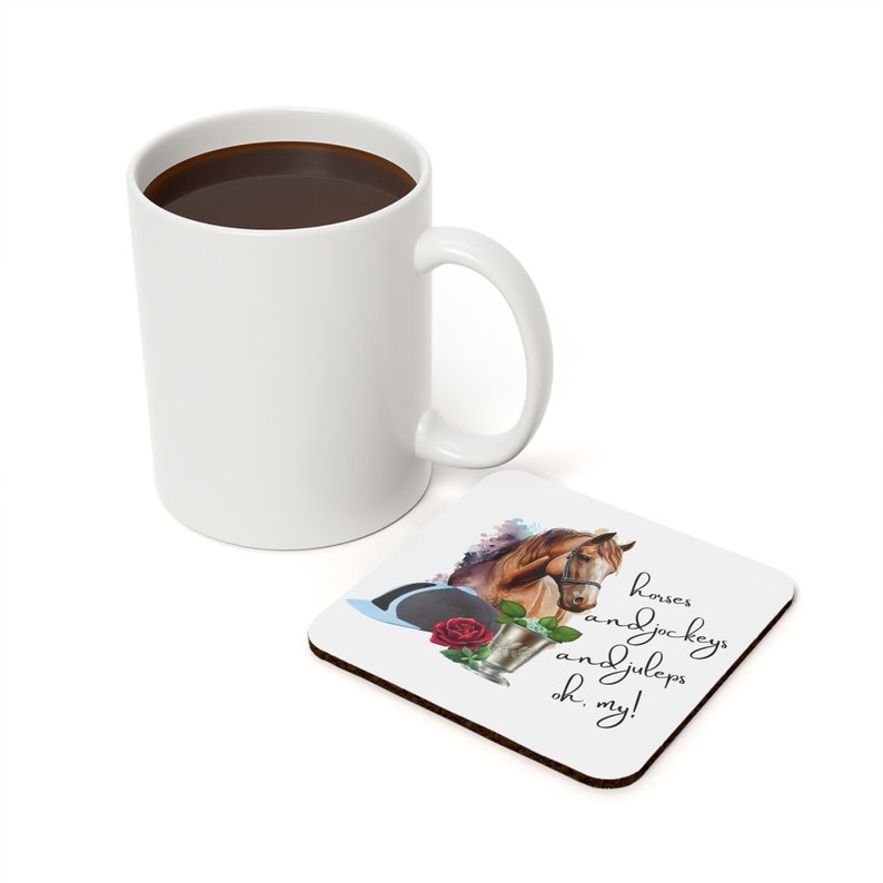 Kentucky Derby Party Supplies Cork Back Coaster, Horses Jockeys Julep