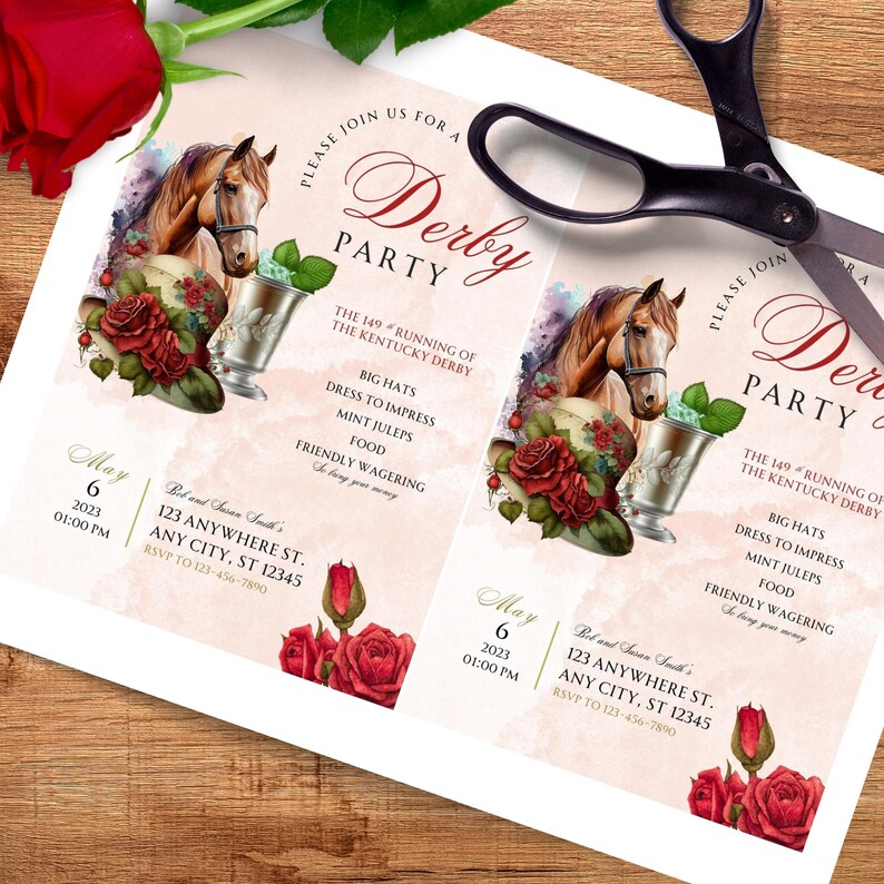 Kentucky Derby Party Invitations Personalized Digital Download, Derby