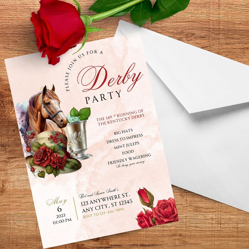 Kentucky Derby Party Invitations Personalized Digital Download, Derby