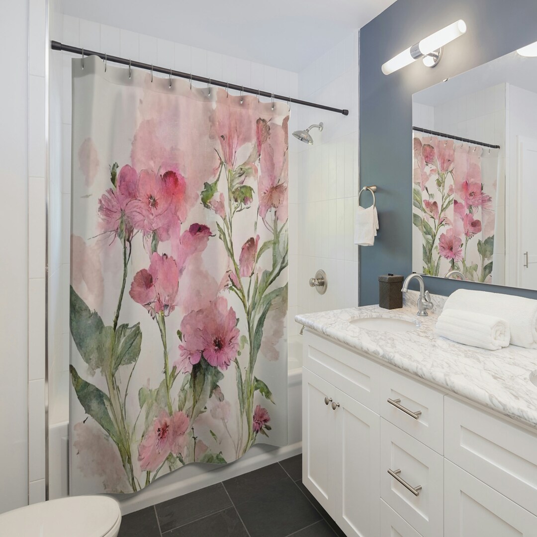 The Baylee Collection Pink Floral Shower Curtains Etsy