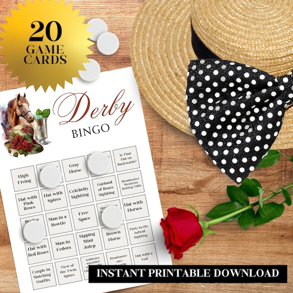 Derby Party Bingo Game, Kentucky Derby Party Spot It Bingo Game Instant Digital Download,