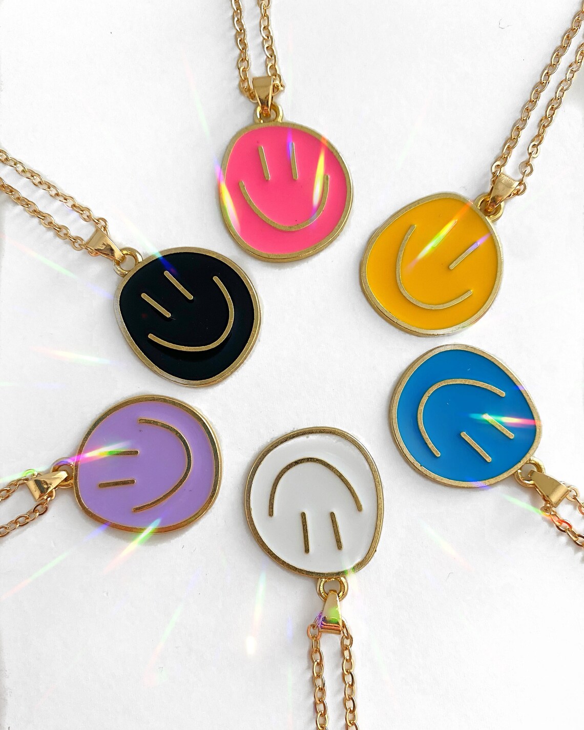 Simley With Chain Smiley Face Pendant With Gold Chain - Etsy