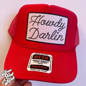Howdy Darlin Rope Hat, Trucker Hat, Cowgirl Style Trucker Hat, Howdy Hat, Women&#39;s Hat, Faux Patch Hat, Custom Foam Hat, Western Trucker Hat