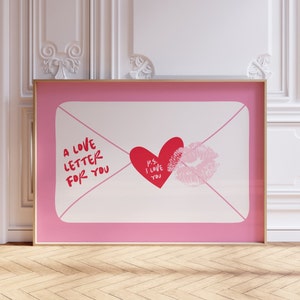 Decoración imprimible para San Valentín, impresiones de San Valentín, arte mural de San Valentín, decoración moderna de San Valentín, póster romántico con carta de amor escrita a mano