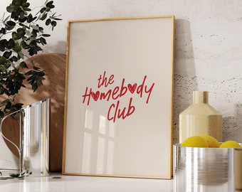 Homebody Club Print, Living Room Wall Art, College Apartment Decor, Trendy Dorm Room Posters, Minimalist Home Decor, Retro Bar Cart Poster