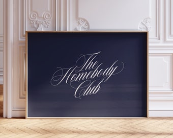 Homebody Club College Apartment Print, Navy Blue Aesthetic Wall Art, Horizontal Living Room Prints, Retro Bar Poster, Feminine Girly Decor