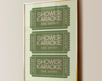 Shower Karaoke Ticket Print, Pink and Green Retro Art (Digital Download)