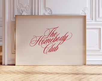 trendy homebody club college apartment print, coquette aesthetic decor, 70s style poster, love core room decor, retro city girl red wall art