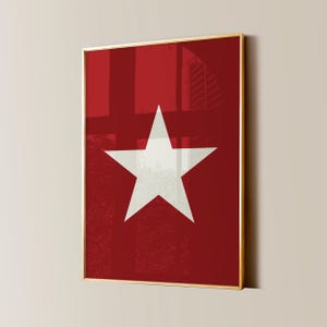 Trendy Star Print, Star Girl Poster, Y2K Aesthetic Apartment Decor, Cherry Red Cream White Bedroom Wall Art, Retro Living Room Wall Art