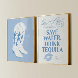 Save Water Drink Tequila Print, College Apartment Decor, Coastal Western Dorm Room Posters, Trendy Wall Art, Girly Preppy Aesthetic