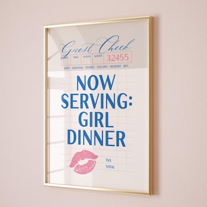 Keukenmuurkunst, dinerposter roze en blauw meisje (digitale download)