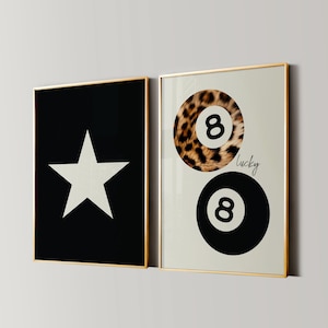 Stampa leopardata 8 Ball, poster retrò Star Girl, arte murale trendy Lucky Girl, arredamento estetico funky Y2K per appartamenti, opera d'arte per camera da letto Cheetah Girly