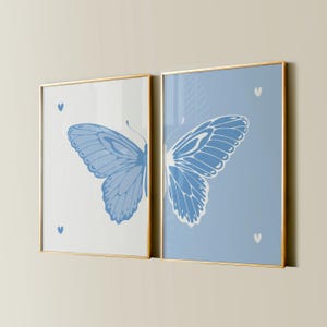 Coastal cowgirl dorm room decor, College apartment wall art, Preppy butterfly prints, Light blue teen girls bedroom wall art, Beachy poster