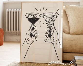 Espresso Martini Cheers Print, Neutral Bar Cart Decor (Digital Download)