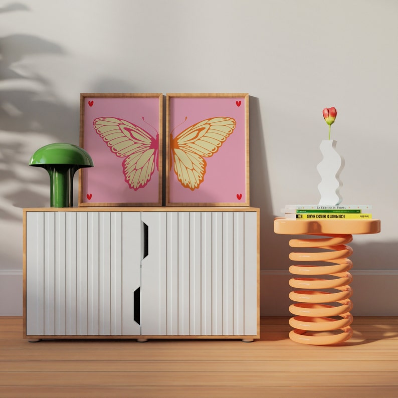Pink Orange Split Butterfly Wall Art Set Preppy Y2k Room Decor Etsy