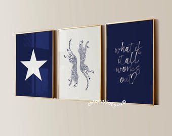 Marineblauwe Lucky Girl-kunstprints, 8-ball, cheetah, aas (digitale download)