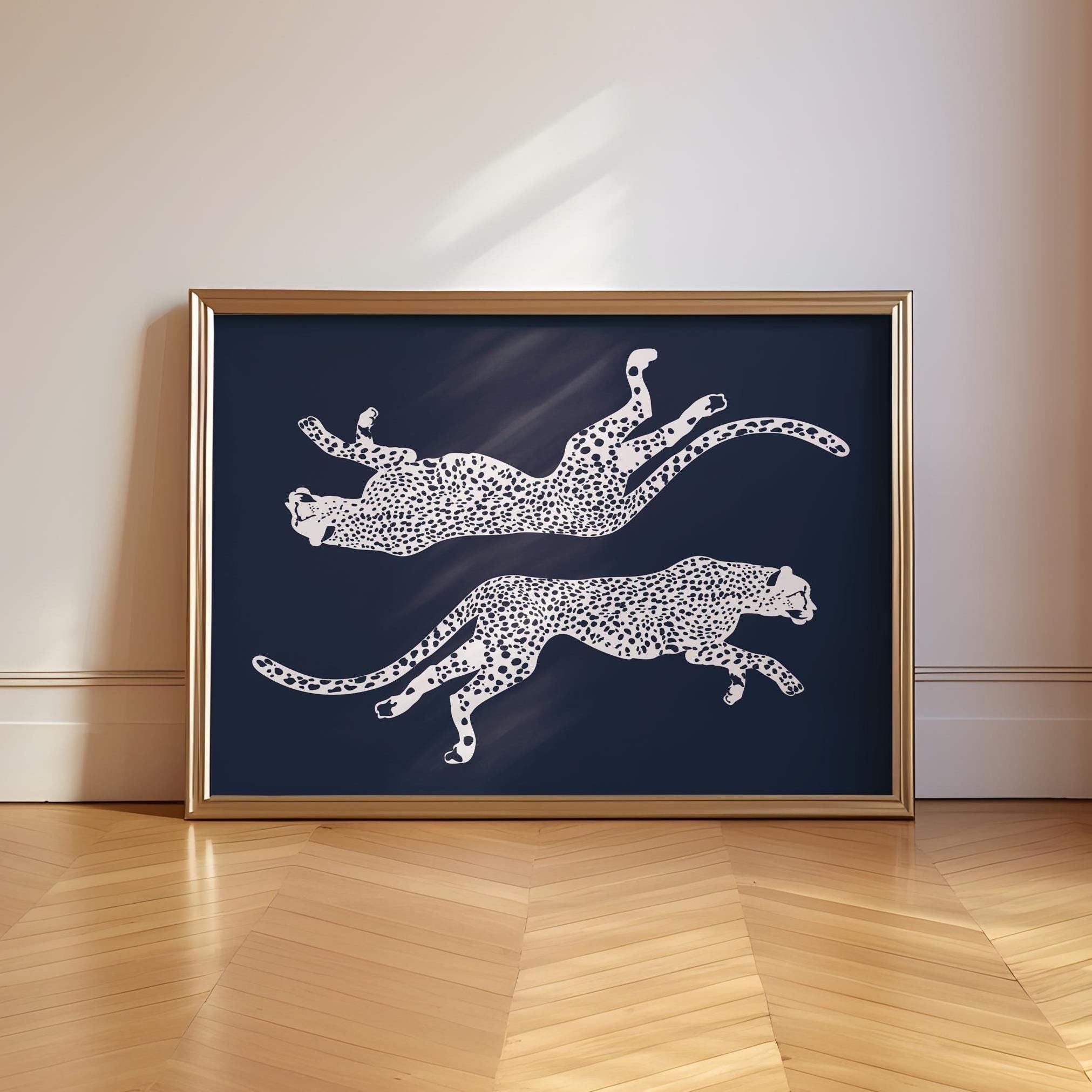 Navy Cheetah Poster, Chic Leopard Print, Trendy Apartment Decor, Retro Glamour Aesthetic Living Room Gallery Wall Art, Digital Download