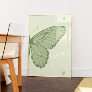 Split Butterfly Print, College Apartment Decor, Retro Y2K Dorm Room Posters, Trendy Wall Art, Sage Green Girly Preppy Aesthetic