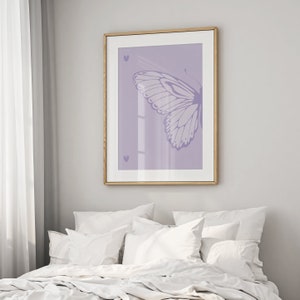 Split Butterfly Print, College Apartment Decor, Retro Y2K Dorm Room Posters, Trendy Wall Art, Purple Coquette Girly Preppy Aesthetic