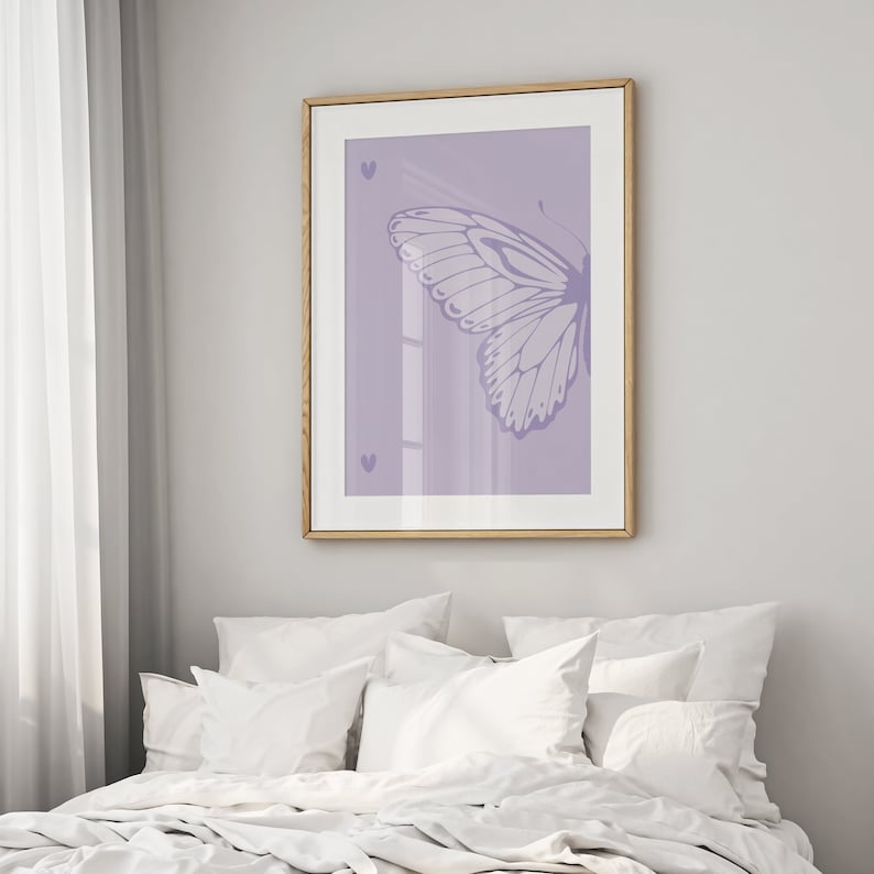Split Butterfly Print, College Apartment Decor, Retro Y2K Dorm Room Posters, Trendy Wall Art, Purple Coquette Girly Preppy Aesthetic